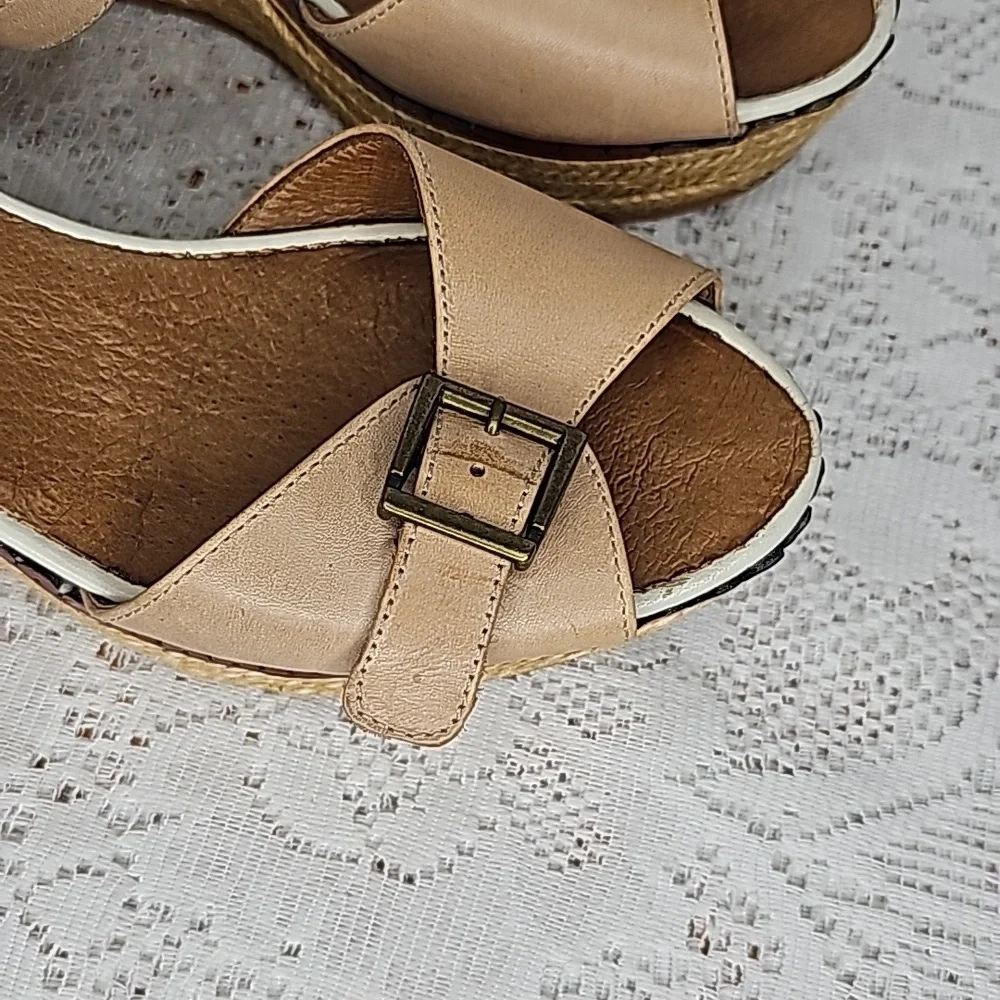 Eric Michael handmade in Spain leather ankle strap espadrille wedges sz 8 - Picture 2 of 10